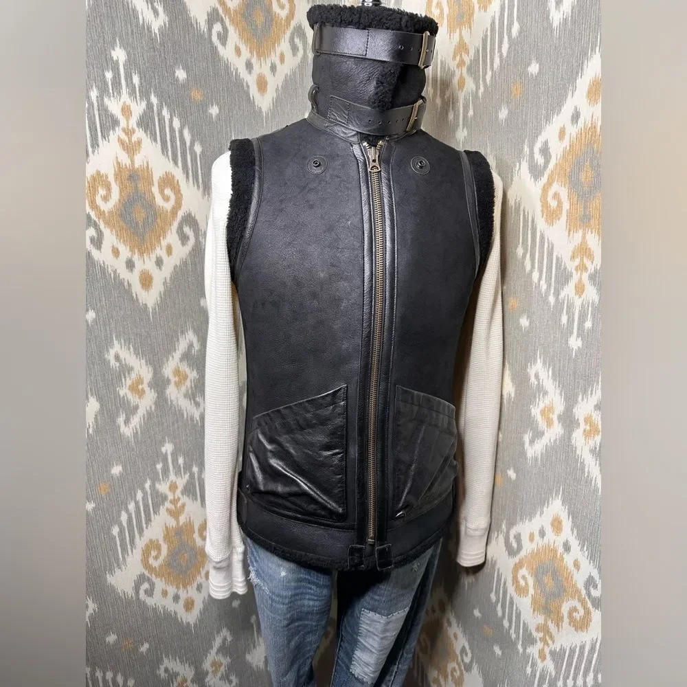 Polo Ralph Lauren Unisex Black Portuguese Lamb Shearling Aviator Vest
